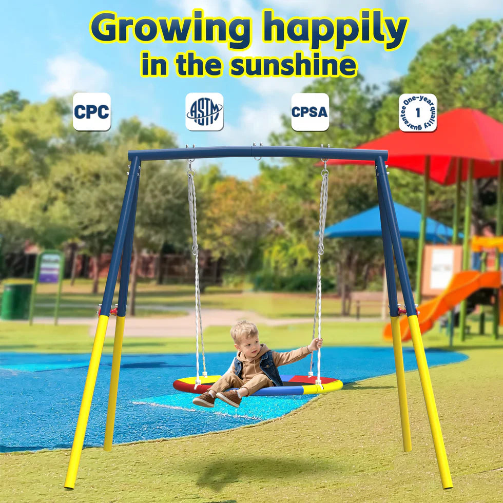 Livara Heavy-Duty Metal Saucer Swing Set - Backyard Fun, A-Frame Stand, Rust-Resistant Finish