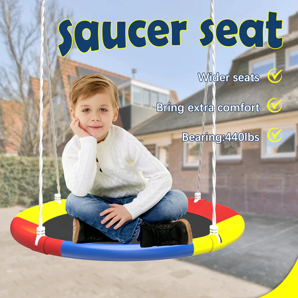 Livara Heavy-Duty Metal Saucer Swing Set - Backyard Fun, A-Frame Stand, Rust-Resistant Finish