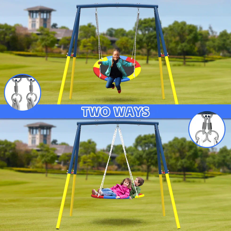 Livara Heavy-Duty Metal Saucer Swing Set - Backyard Fun, A-Frame Stand, Rust-Resistant Finish