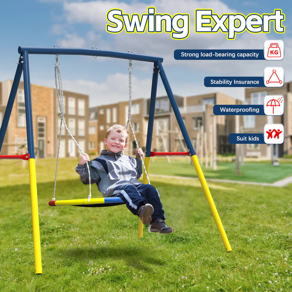 Livara Heavy-Duty Metal Saucer Swing Set - Backyard Fun, A-Frame Stand, Rust-Resistant Finish