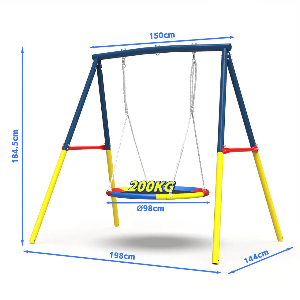 Livara Heavy-Duty Metal Saucer Swing Set - Backyard Fun, A-Frame Stand, Rust-Resistant Finish