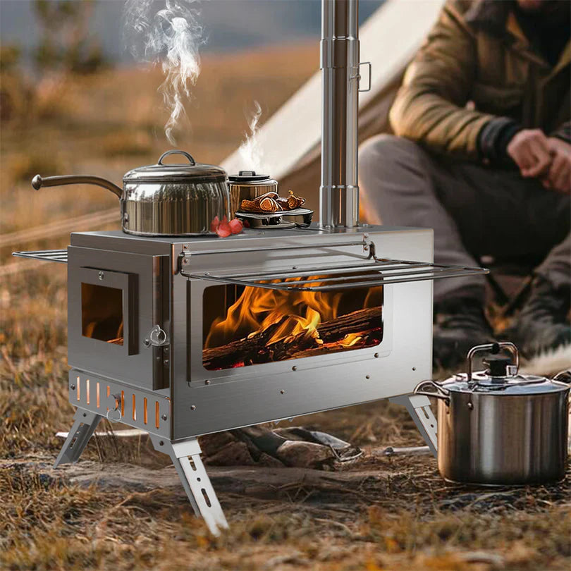 Livara Stainless Steel Wood Burning Outdoor Stove - Camping & Travel, Portable 7-Pipe Design