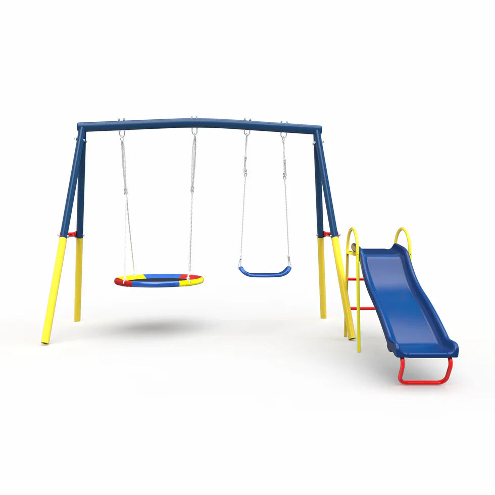 Livara Heavy-Duty Metal Outdoor Playground - Backyard Fun, Swing Set, Water Slide