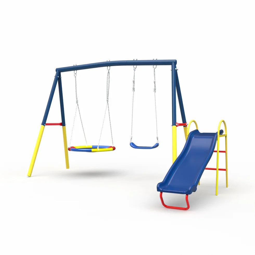 Livara Heavy-Duty Metal Outdoor Playground - Backyard Fun, Swing Set, Water Slide