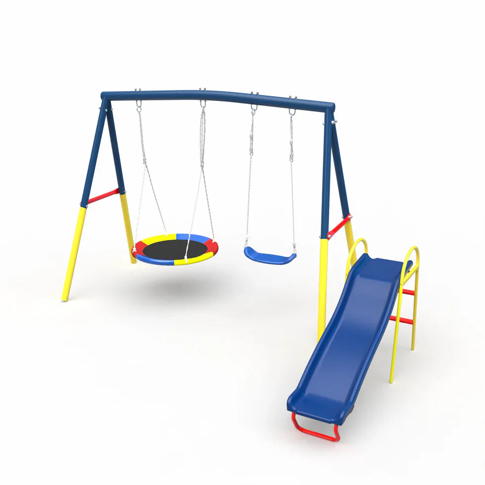 Livara Heavy-Duty Metal Outdoor Playground - Backyard Fun, Swing Set, Water Slide