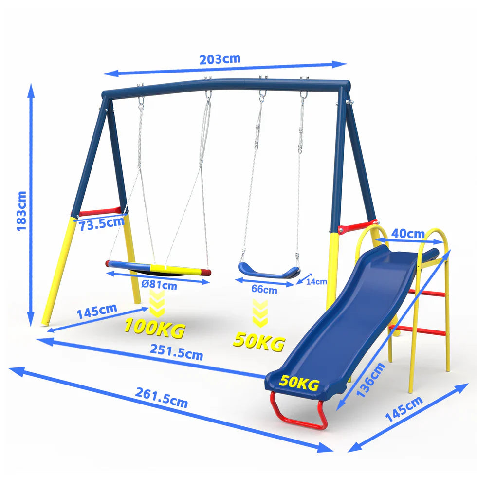 Livara Heavy-Duty Metal Outdoor Playground - Backyard Fun, Swing Set, Water Slide