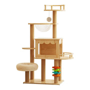 Multi-Level Wooden Cat Climbing Tree - Interactive Feline Playground