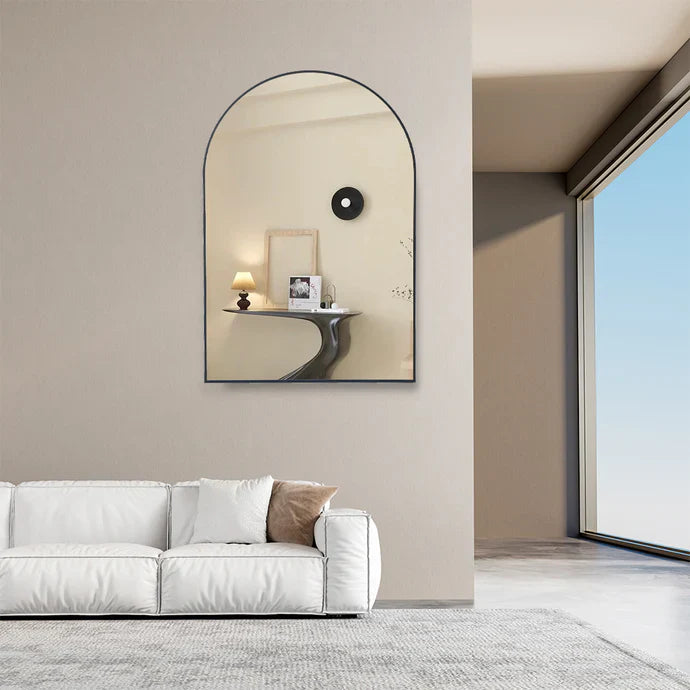 Livara Crystal Arch Wall Mirror - Modern Decor, HD Glass, Arched Frame