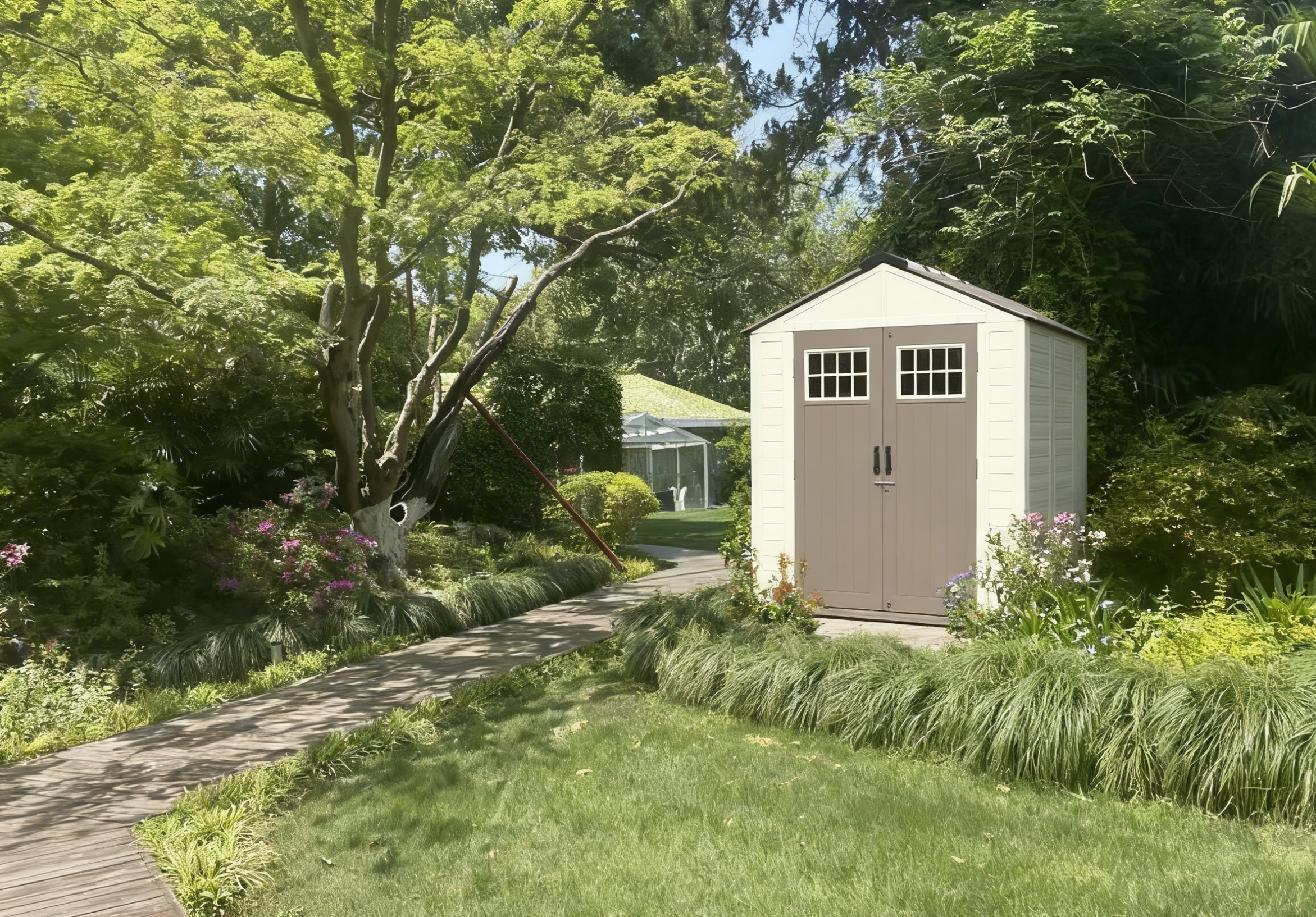 Livara Steel-Reinforced HDPE Garden Shed - All-Weather Use, Gable Roof, Double Doors
