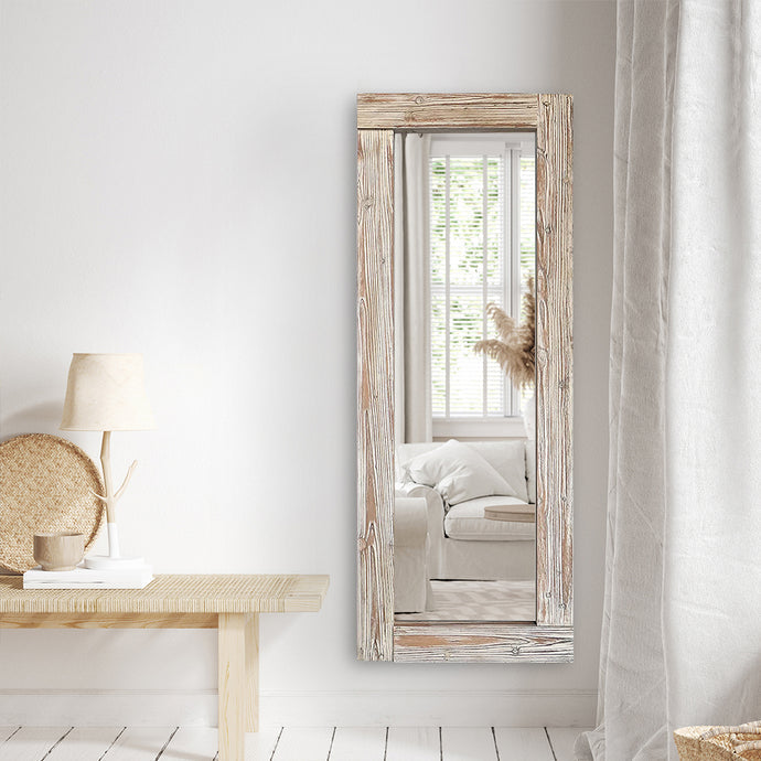Livara Whitewash Wood Full-Length Mirror - Bedroom & Hallway, Rustic Frame