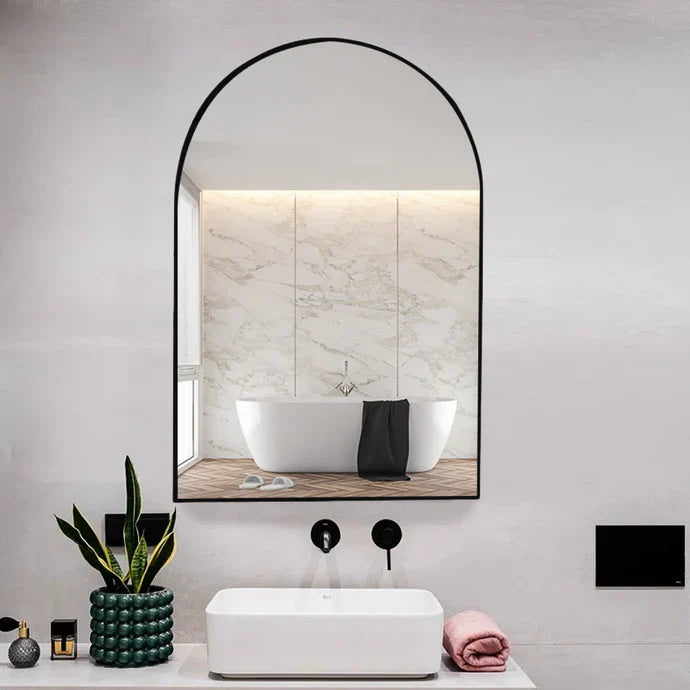 Livara Crystal Arch Wall Mirror - Modern Decor, HD Glass, Arched Frame