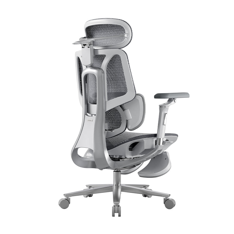 E3 Pro mesh office chair, grey, with footrest