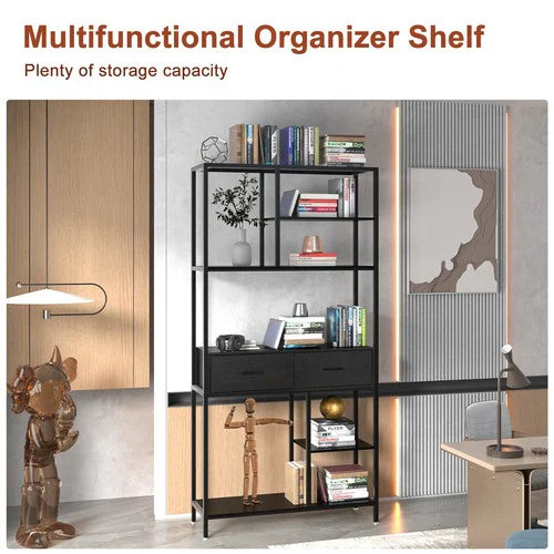 Livara Industrial Metal-Frame Bookshelf - Home Office, 6 Open Shelves