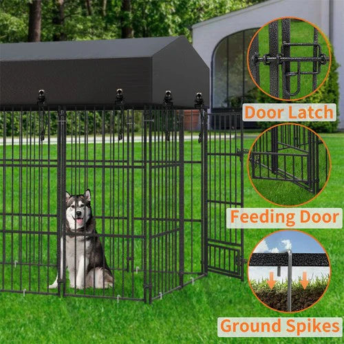 Livara Heavy-Duty Metal Dog Kennel - Indoor & Outdoor, Weatherproof Cover