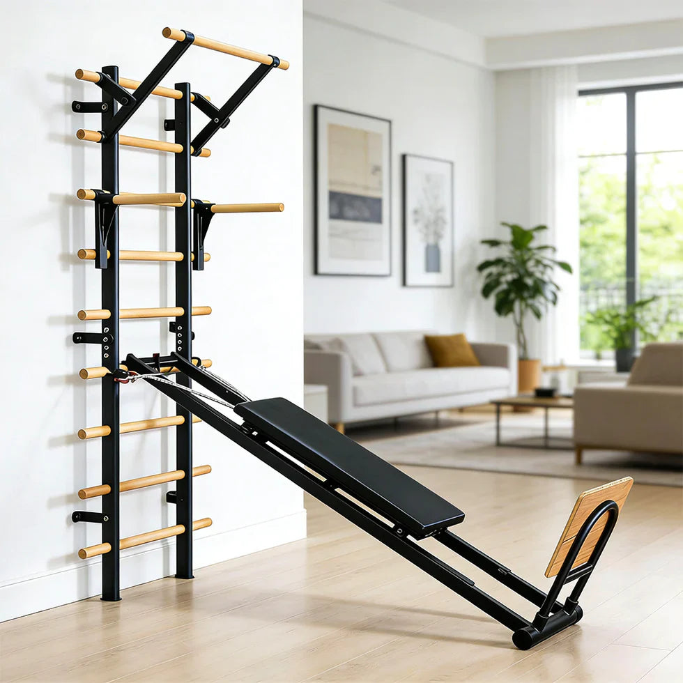 Livara Beechwood Wall-Bar Pull-Up Station - Strength Training, Steel Frame, Wood Handles