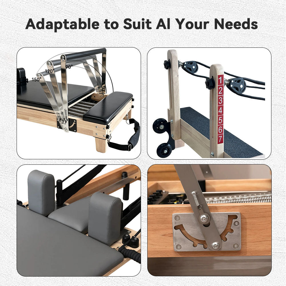 Livara Foldable Oak Wood Pilates Reformer - Home Studio Edition, 6-Spring with Jump Board