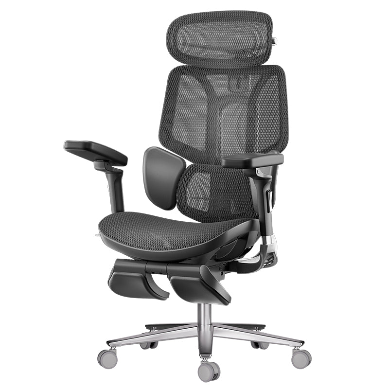 E3 Pro mesh office chair, black, with footrest
