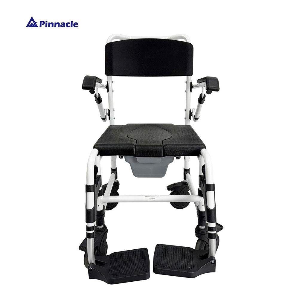 Deluxe Shower Commode Attendant Propelled | Flip-Up Armrests | Height Adjustable | 125kg Capacity | Model 06055