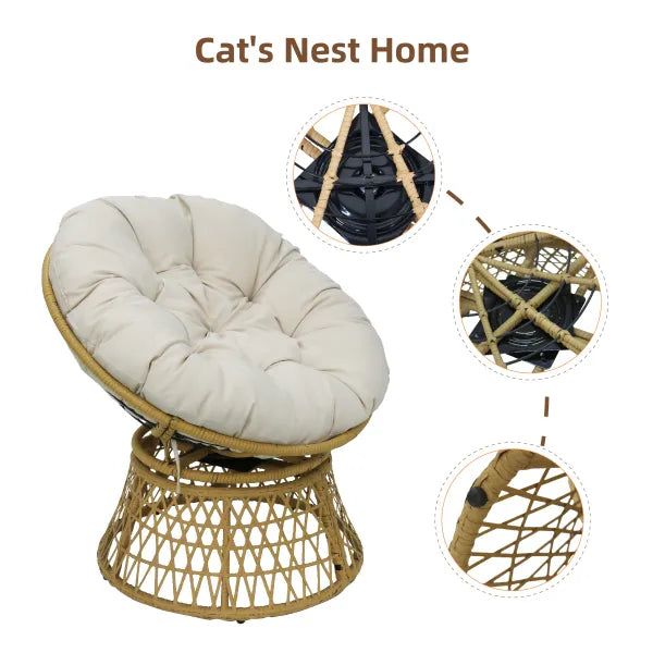 Livara PE Rattan Papasan Chair - Modern Living Room, Steel Frame, Thick Cushion