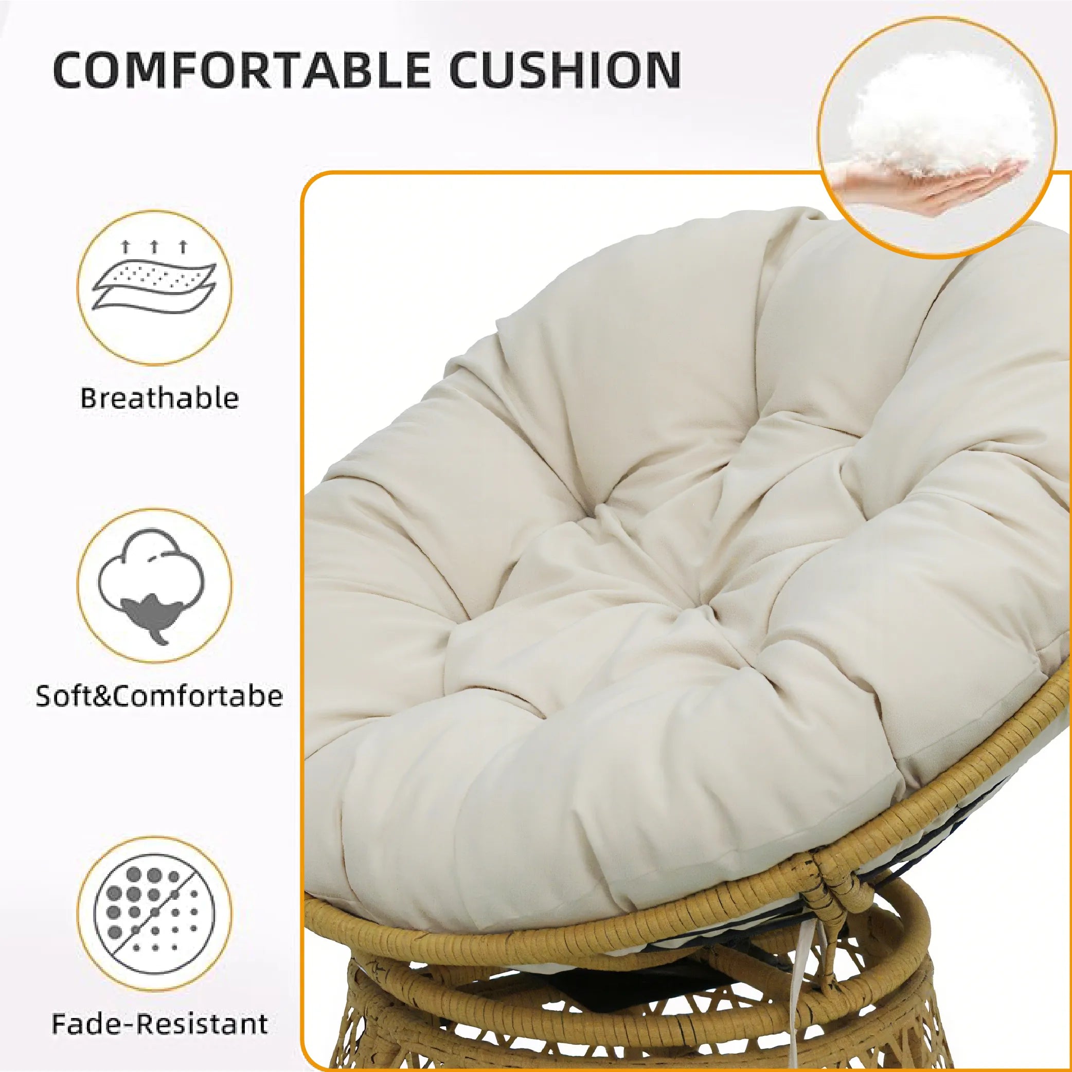Livara PE Rattan Papasan Chair - Modern Living Room, Steel Frame, Thick Cushion