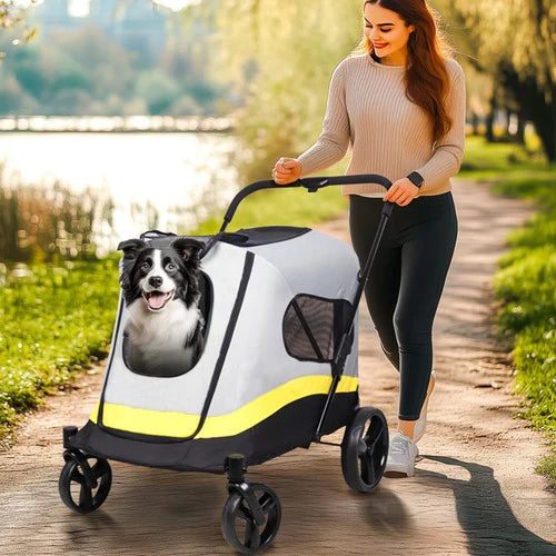 Livara Foldable Large Dog Stroller - Travel-Ready, Rain Cover, Brake Wheels