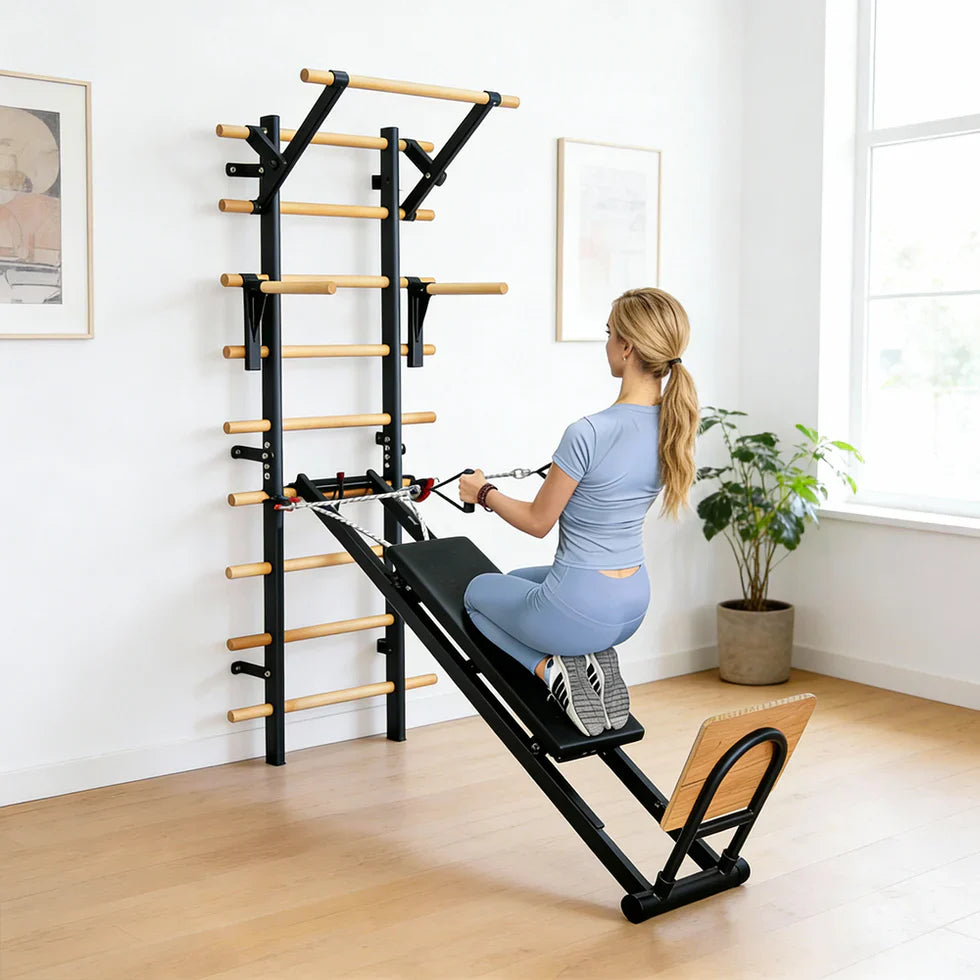 Livara Beechwood Wall-Bar Pull-Up Station - Strength Training, Steel Frame, Wood Handles