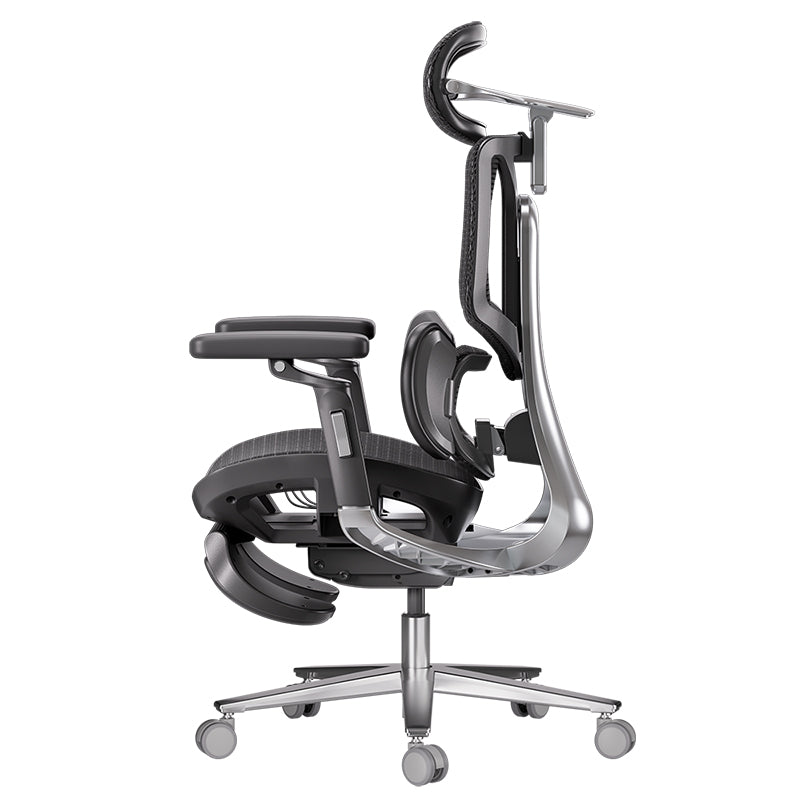E3 Pro mesh office chair, black, with footrest