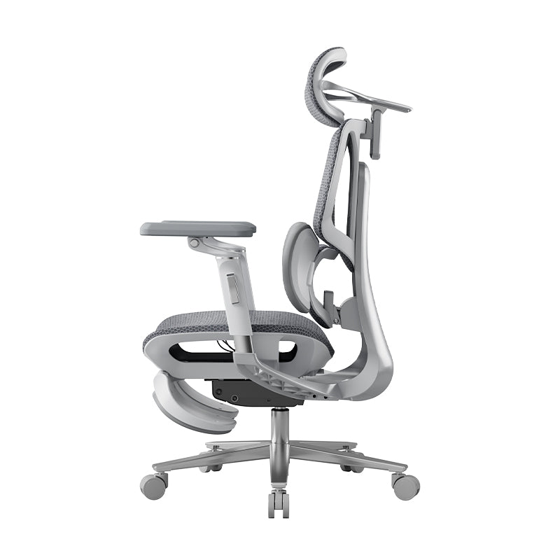 E3 Pro mesh office chair, grey, with footrest