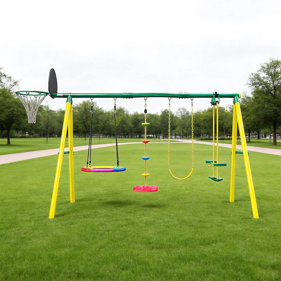 Livara Galvanised Steel Outdoor Playground - Backyard Fun, Swing & Basketball, Climbing Rope