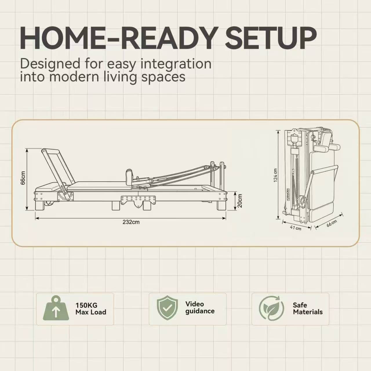Livara Foldable Oak Wood Pilates Reformer - Home Studio Edition, 6-Spring with Jump Board