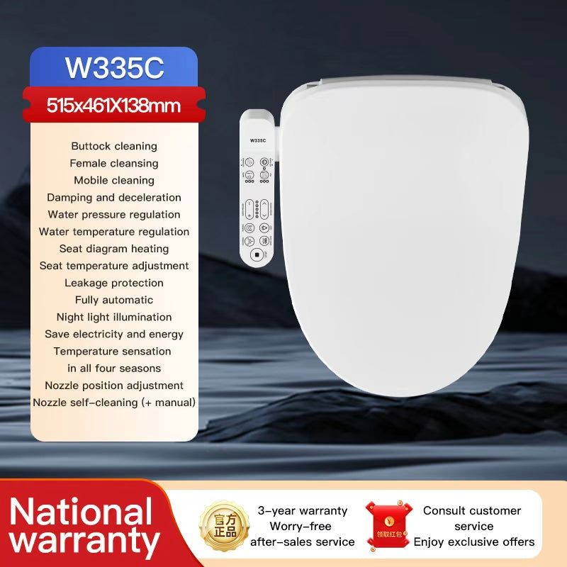 Automatic Smart Bidet Toilet Seat W335C — Heated, Self-Cleaning, Adjustable Wash & Night Light