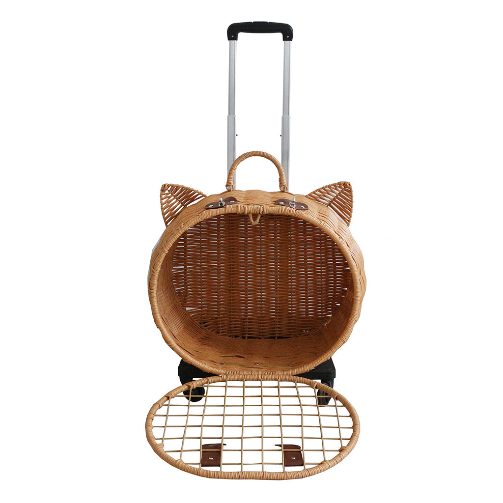 Livara Wicker Cat Carrier Trolley - Travel-Ready, Wheels, Extendable Handle