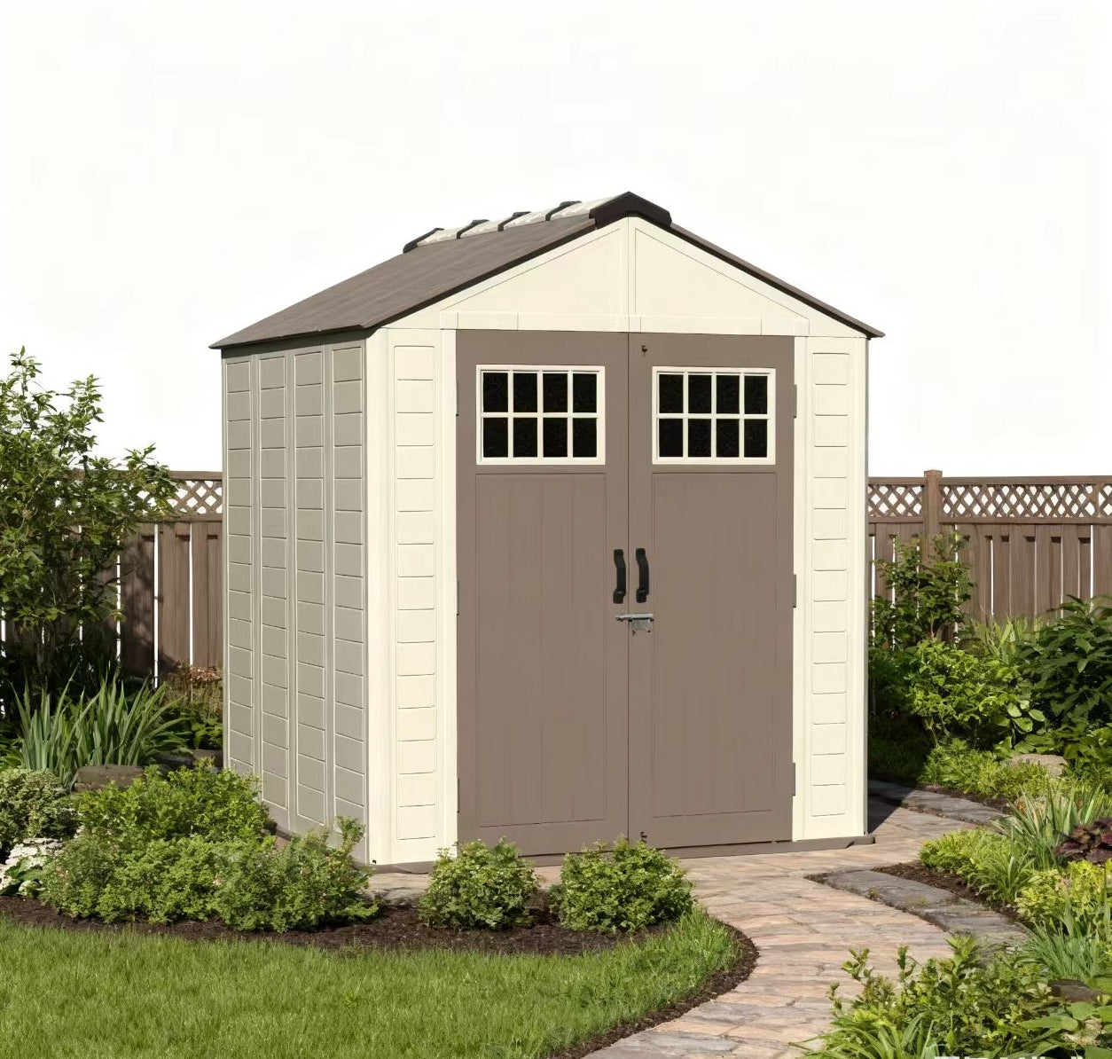 Livara Steel-Reinforced HDPE Garden Shed - All-Weather Use, Gable Roof, Double Doors