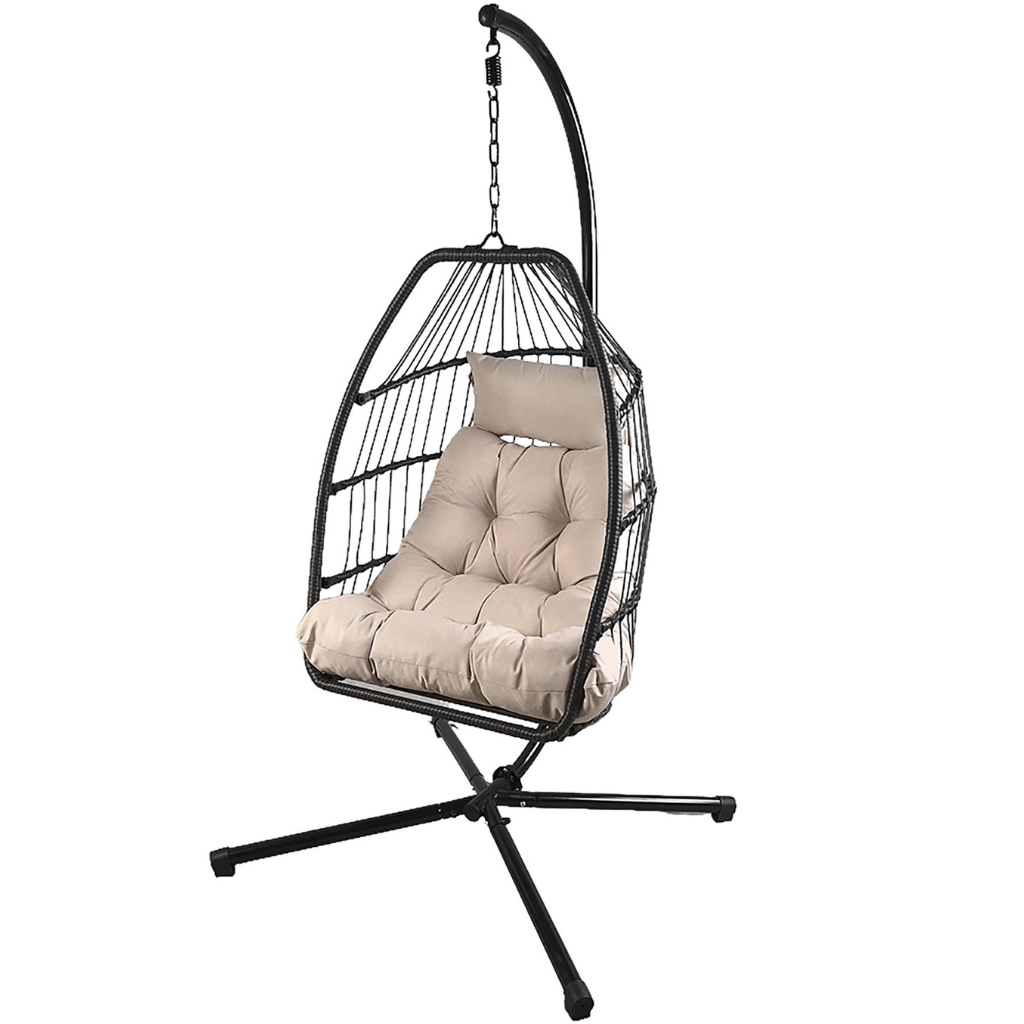 Livara Foldable Rattan Egg Chair - Apartment Living, Steel Frame, Hanging Stand