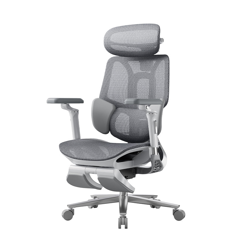 E3 Pro mesh office chair, grey, with footrest