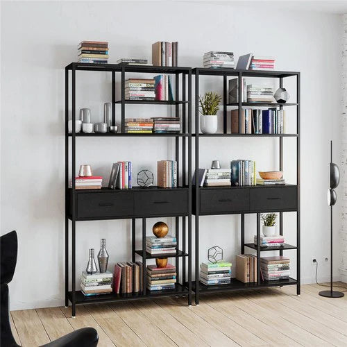 Livara Industrial Metal-Frame Bookshelf - Home Office, 6 Open Shelves