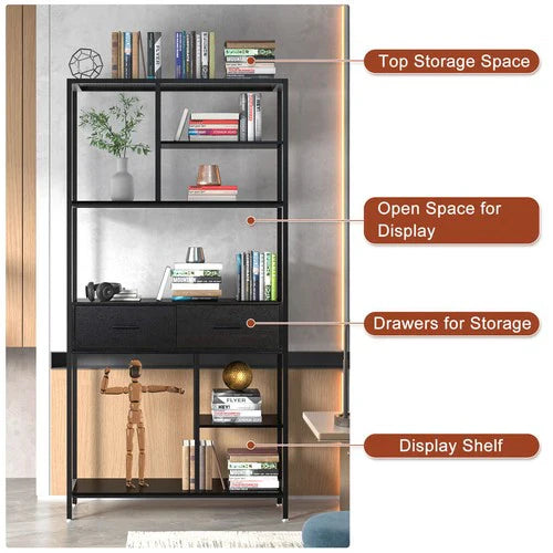 Livara Industrial Metal-Frame Bookshelf - Home Office, 6 Open Shelves