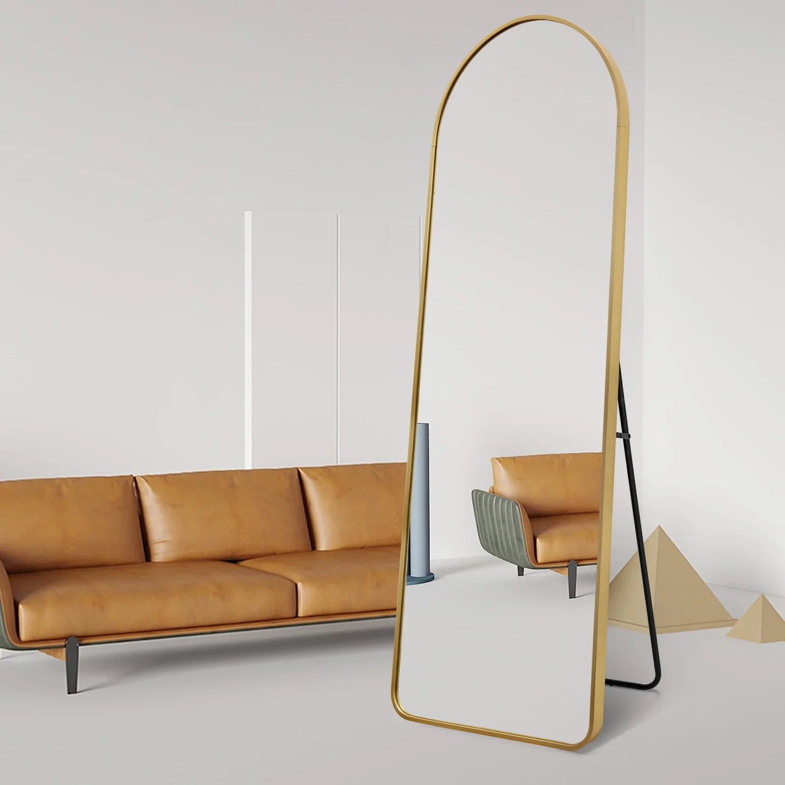 Livara Metal Arch Full-Length Mirror - Modern Decor, Gold Finish