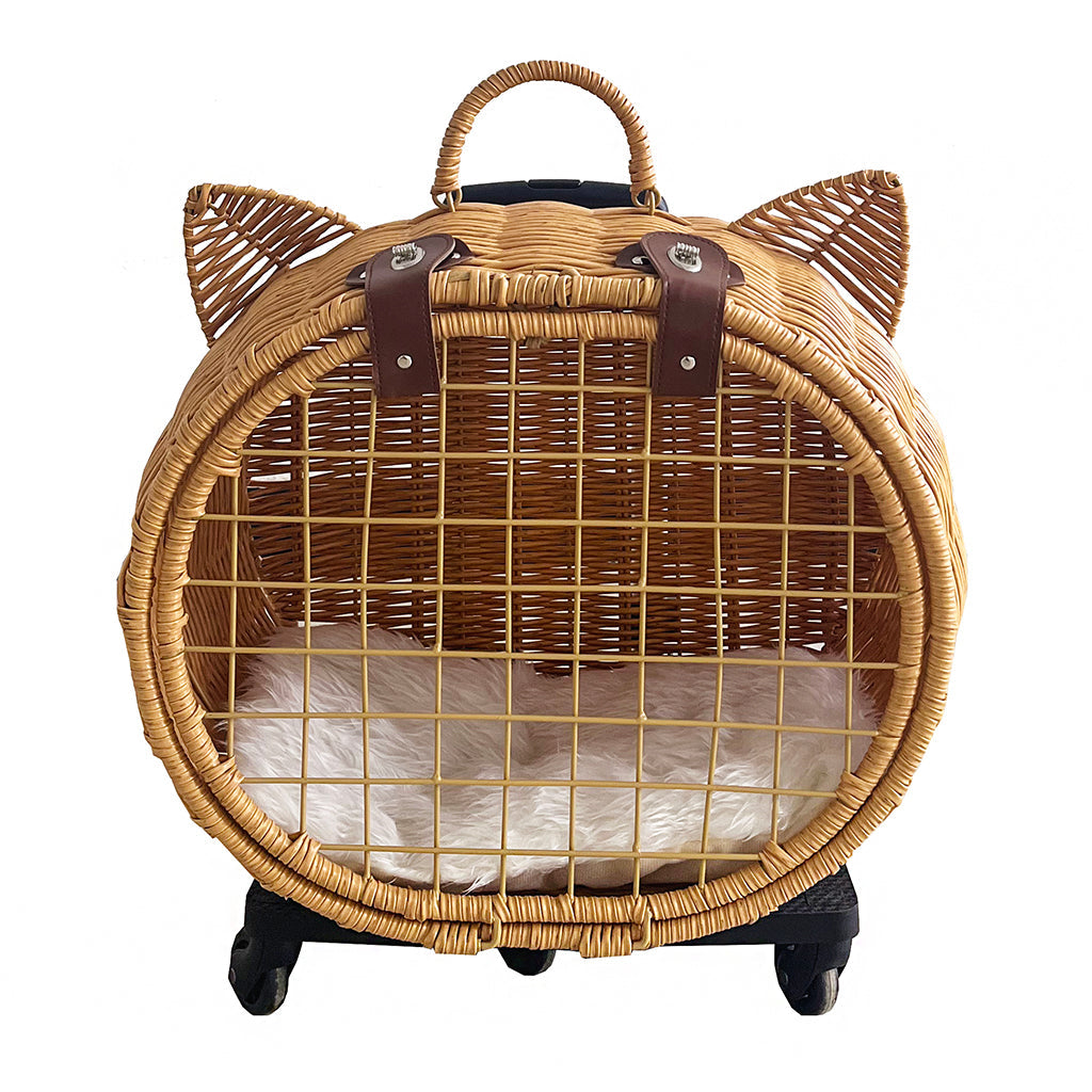 Livara Wicker Cat Carrier Trolley - Travel-Ready, Wheels, Extendable Handle