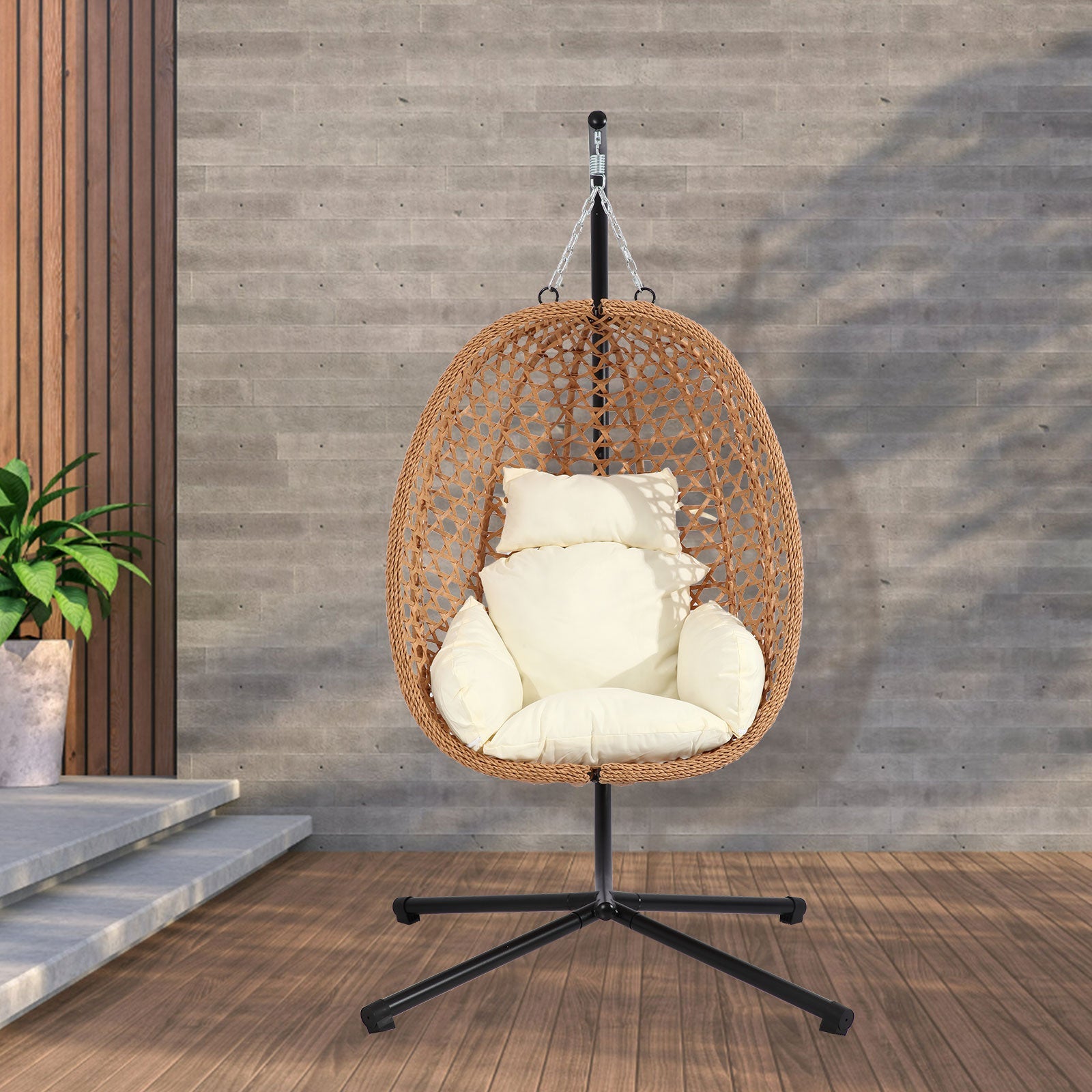 Livara Foldable Rattan Egg Chair - Apartment Living, Steel Frame, Thick Cushion