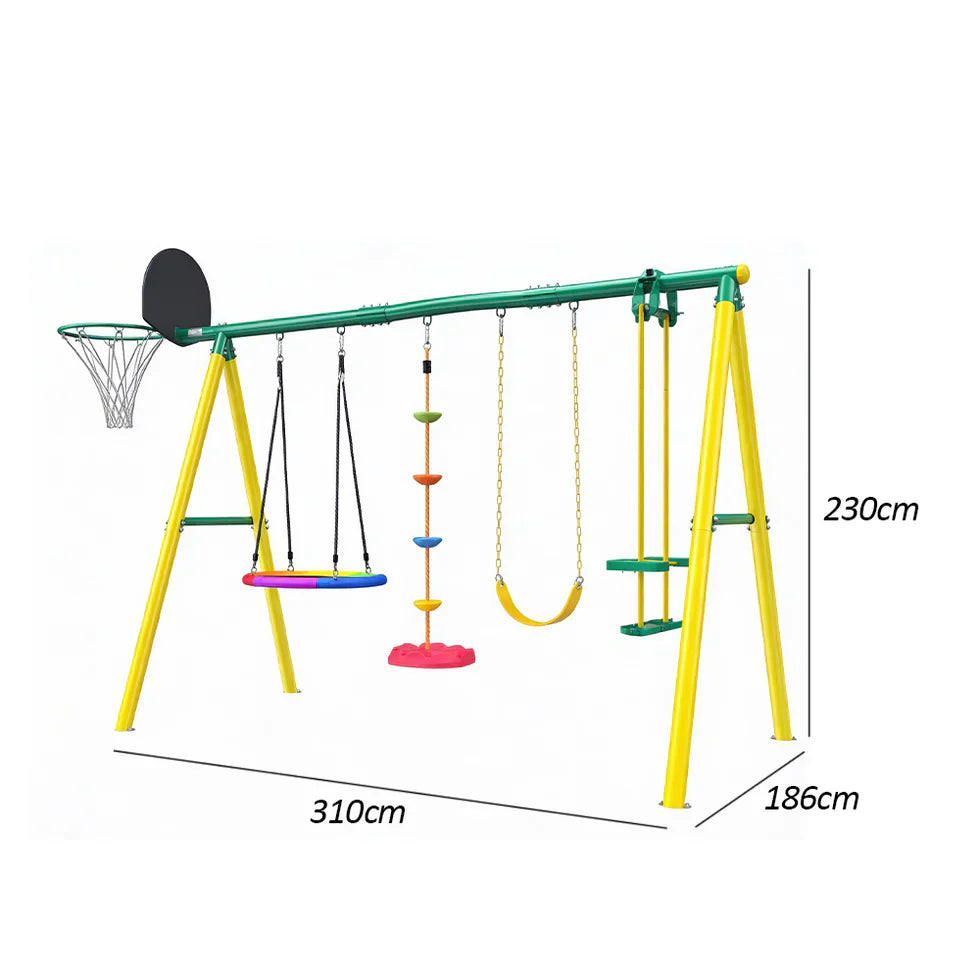 Livara Galvanised Steel Outdoor Playground - Backyard Fun, Swing & Basketball, Climbing Rope