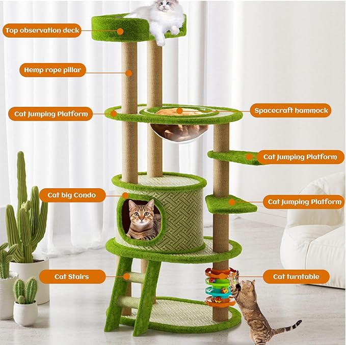 Livara Multi-Level Cat Tree Tower - Pet Comfort, Turntable Platform, Density Board