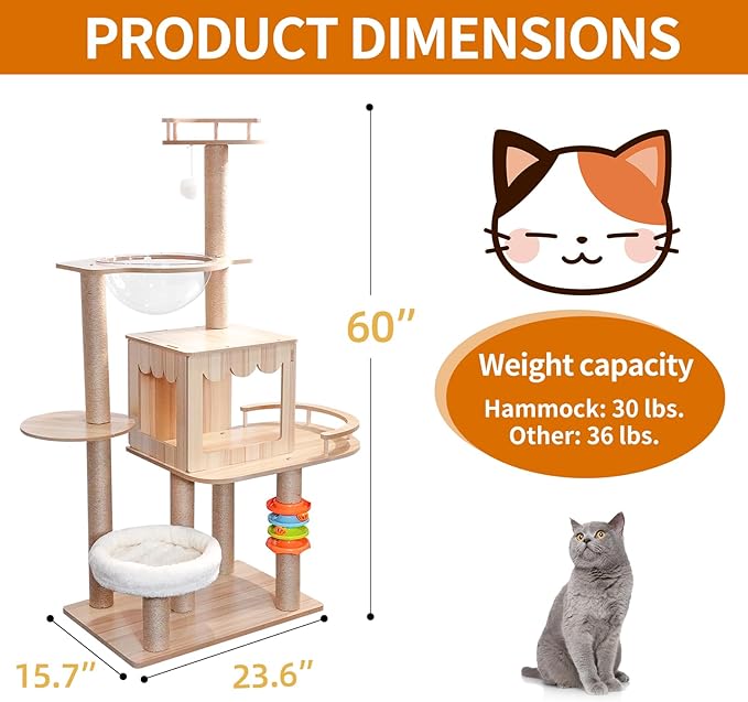 Livara Wooden Multi-Level Cat Tree Tower - Pet Comfort, Plush Textures, Scratching Posts