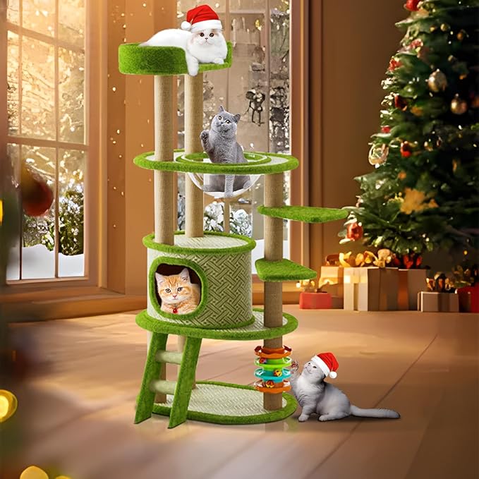 Livara Multi-Level Cat Tree Tower - Pet Comfort, Turntable Platform, Density Board
