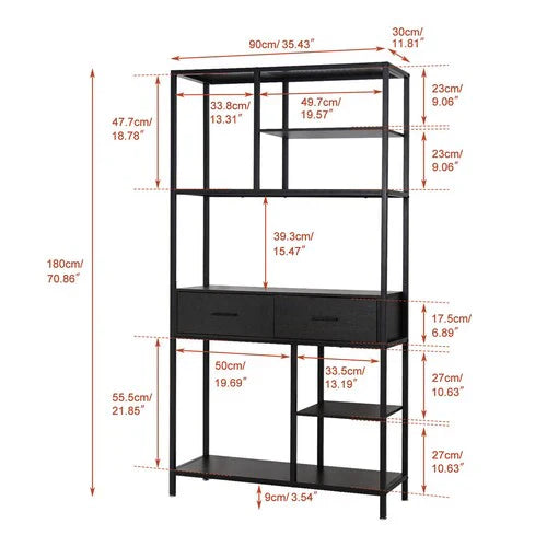 Livara Industrial Metal-Frame Bookshelf - Home Office, 6 Open Shelves