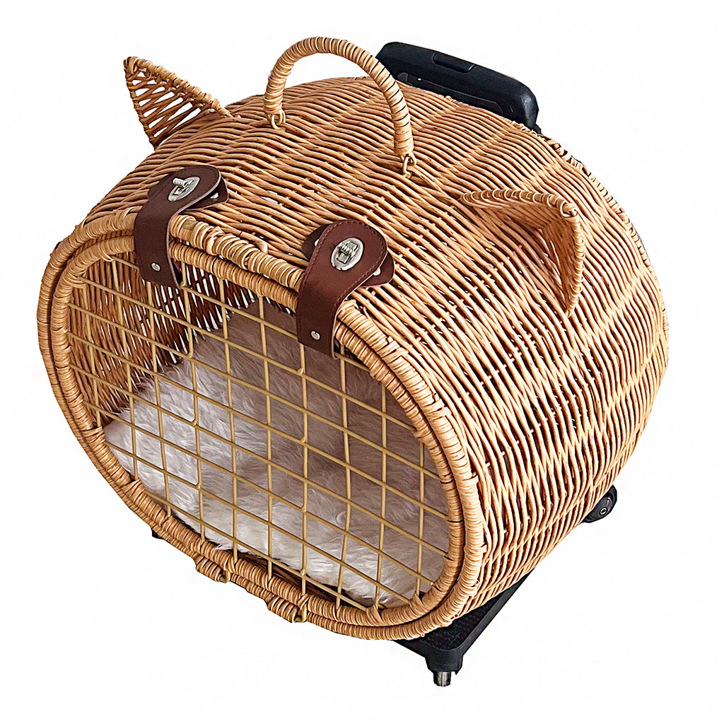 Livara Wicker Cat Carrier Trolley - Travel-Ready, Wheels, Extendable Handle