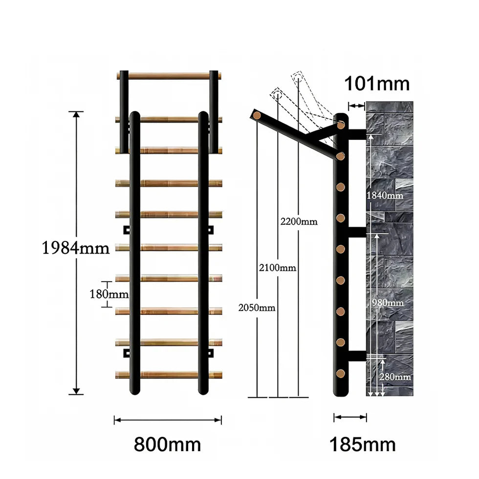 Livara Beechwood Wall-Bar Pull-Up Station - Strength Training, Steel Frame, Wood Handles