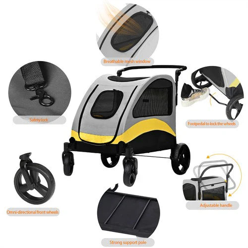 Livara Foldable Dog Stroller - Travel-Ready, EVA Wheels, 65kg Capacity