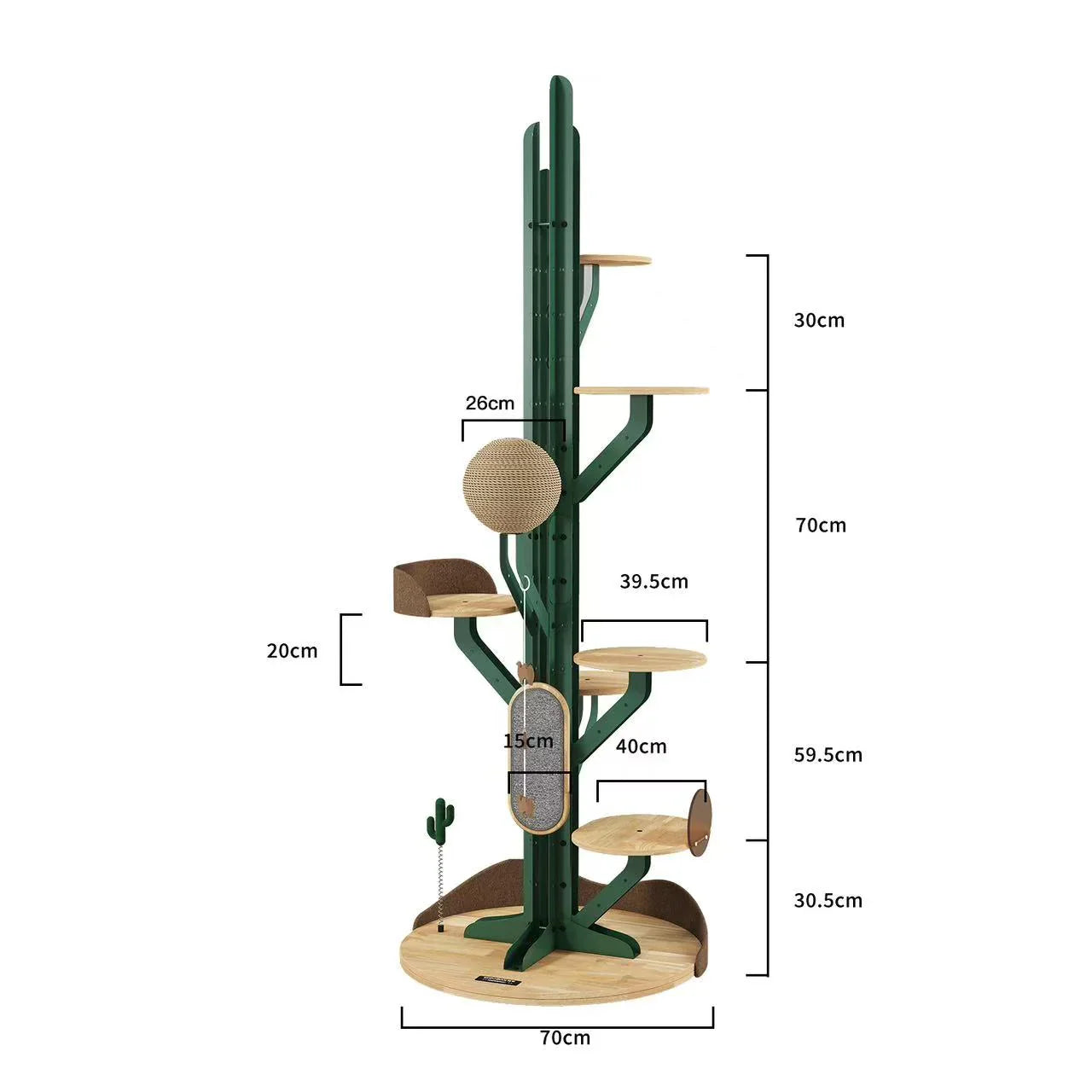 Livara Carbon-Steel Cactus Cat Tree Tower - Pet Comfort, Rubberwood Base, Adjustable Platforms