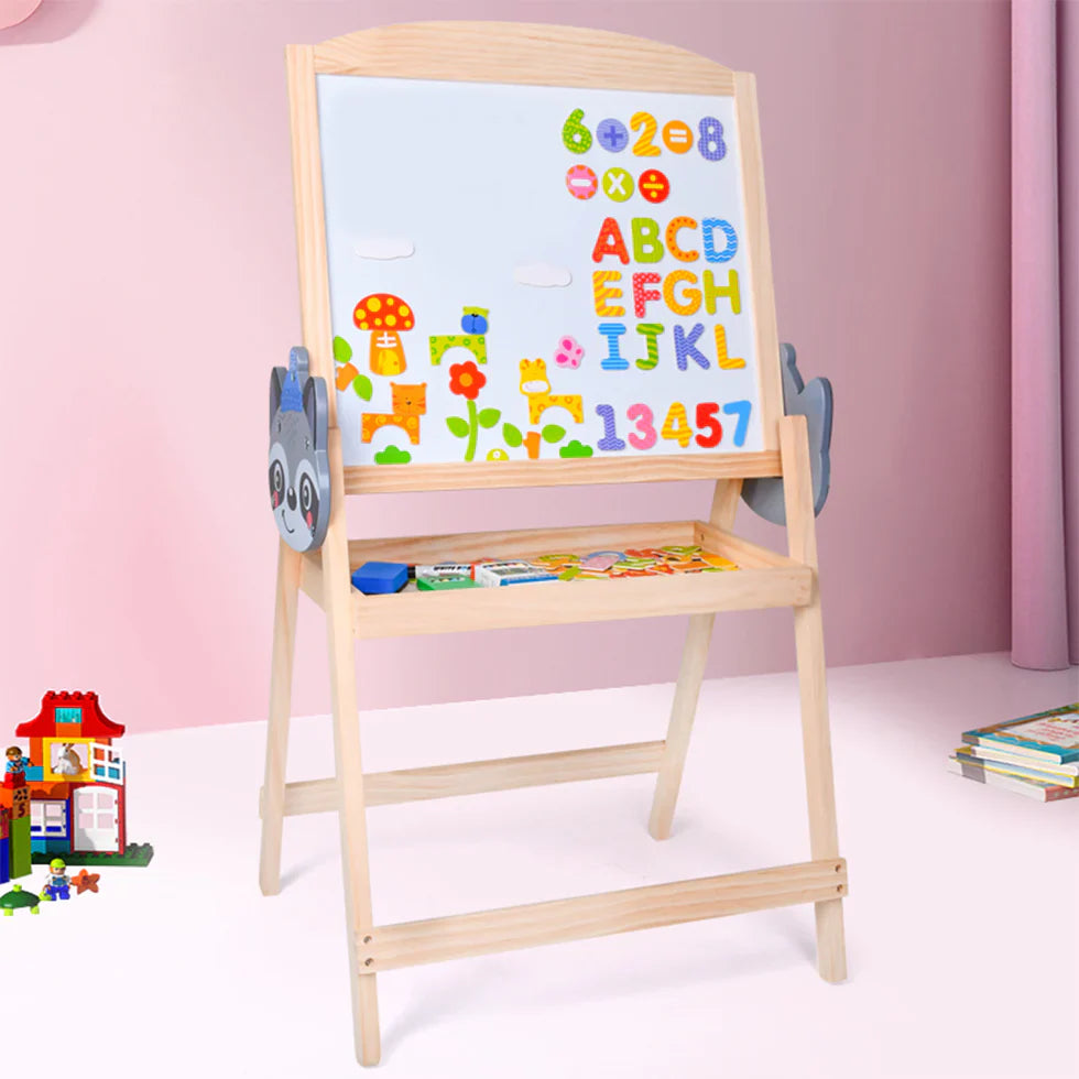 Livara Pine Wood Double-Sided Drawing Board - Indoor Play, Whiteboard & Blackboard